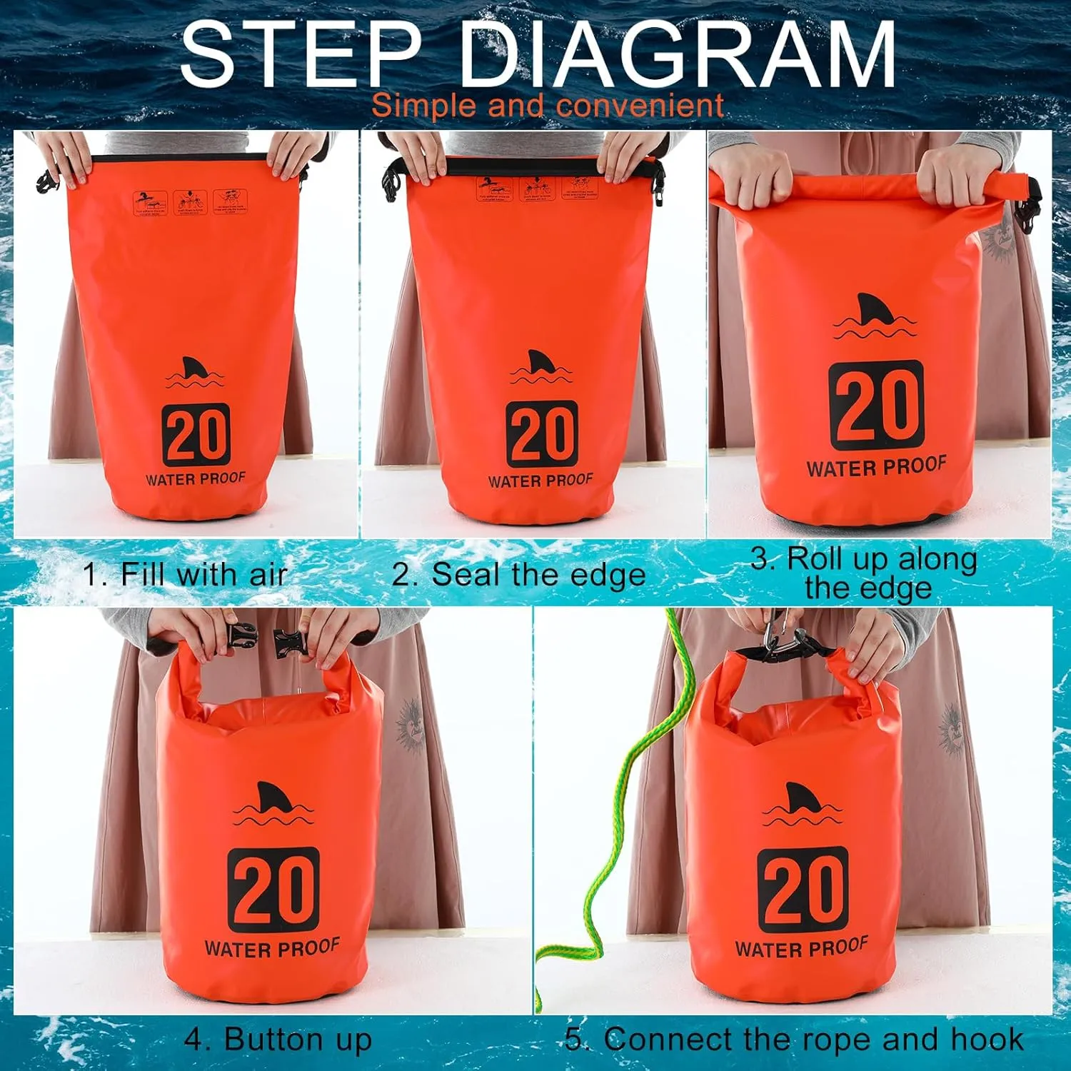 4 Set 2 in 1 Sand Anchor and Buoy Kit Floating Bag Kayak Anchor Waterproof Dry Bag for Lake Beach Boats Watercrafts Hiking Camping Water Sports Surfing Tubing Kayaking(Orange)