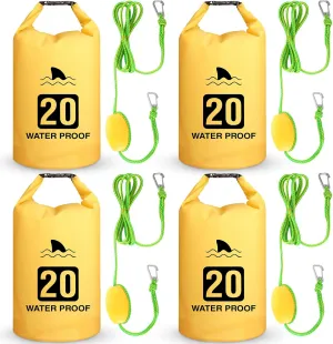 4 Set 2 in 1 Sand Anchor and Buoy Kit Floating Bag Kayak Anchor Waterproof Dry Bag for Lake Beach Boats Watercrafts Hiking Camping Water Sports Surfing Tubing Kayaking(Yellow)