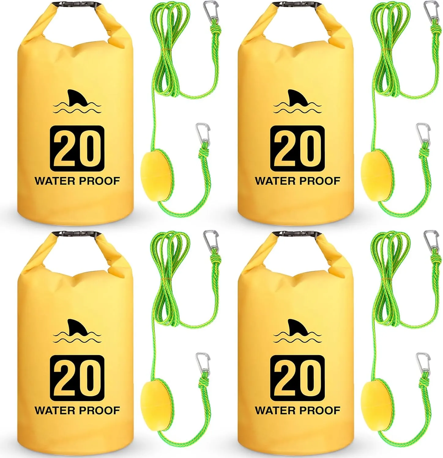 4 Set 2 in 1 Sand Anchor and Buoy Kit Floating Bag Kayak Anchor Waterproof Dry Bag for Lake Beach Boats Watercrafts Hiking Camping Water Sports Surfing Tubing Kayaking(Yellow)