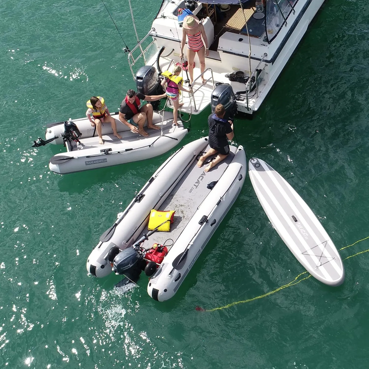 420LX Inflatable Dinghy Boat Open Transom Sport Tender - 7-Person - 20HP, Ultra-Portable Open Bow Design, 4.2 Meters, Gray