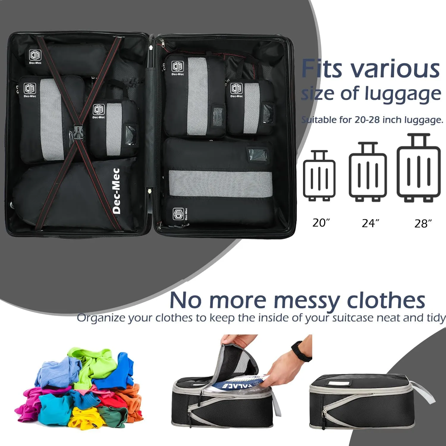 4/6 Set Compression Packing Cubes with lable for Travel, Expandable Packing Organizers, Carry On Luggage Suitcase Organizer Bags