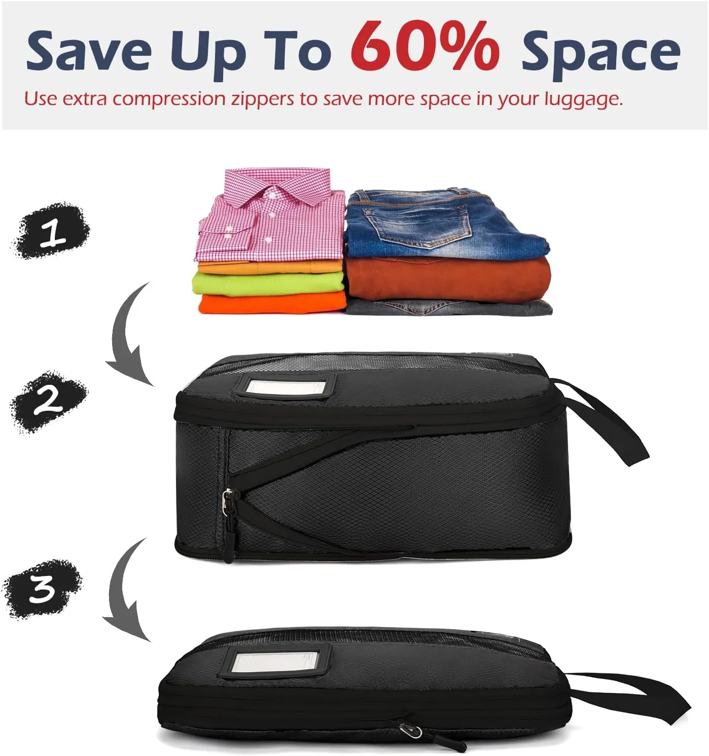 4/6 Set Compression Packing Cubes with lable for Travel, Expandable Packing Organizers, Carry On Luggage Suitcase Organizer Bags