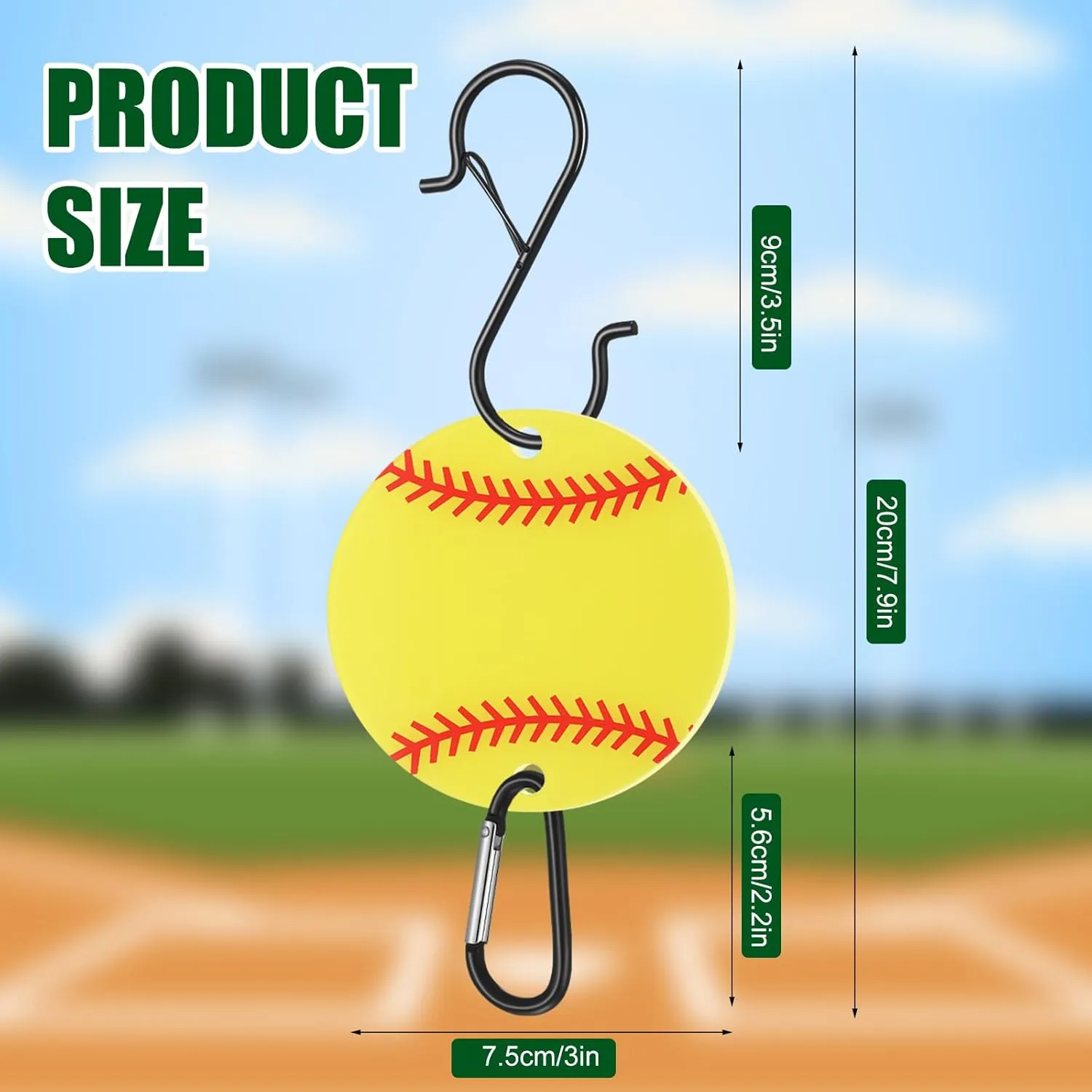 6 Pcs Bag Hook for Fence, Sports Fence Hook, Bag Clip for Fence, Metal Backpack Hooks with Acrylic Board, Fence Hooks for Bat Bag Water Bottle Lover Player Gifts (Softball)