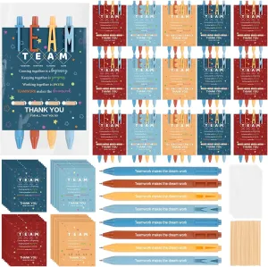 60 Sets Team Appreciation Gifts Bulk for Coworker Employee 60 Team Work Ballpoint Pens 15 Team Inspirational Cards with Bags for Team Building Staff Coworker Teacher Nurse Educator Office Supplies