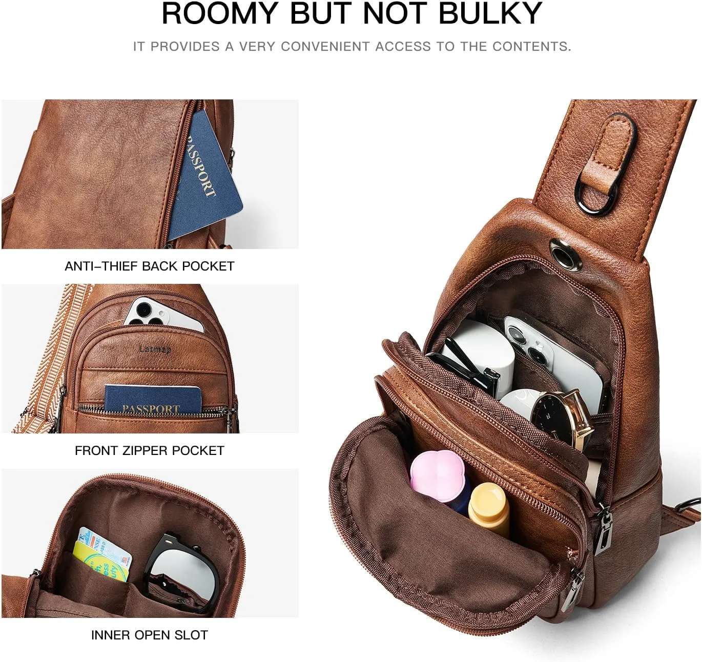 7L Sling Bag For Women Men Crossbody Shoulder Tote Blet Bags Backpack Fanny Pack Travel Purse Faux Leather