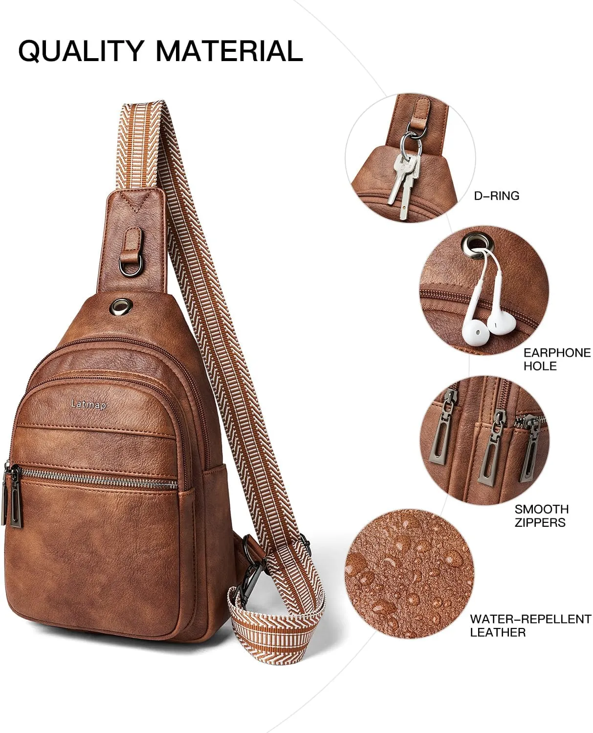 7L Sling Bag For Women Men Crossbody Shoulder Tote Blet Bags Backpack Fanny Pack Travel Purse Faux Leather
