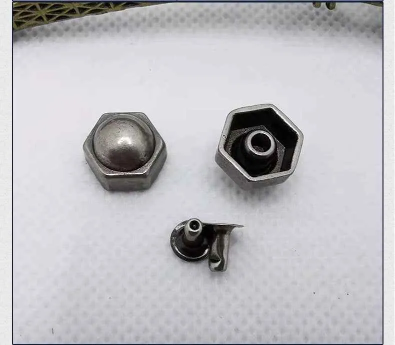 8/10MM Vintage Punk Hexagon Studs Antique Silver Alloy Rivets 30 Pack