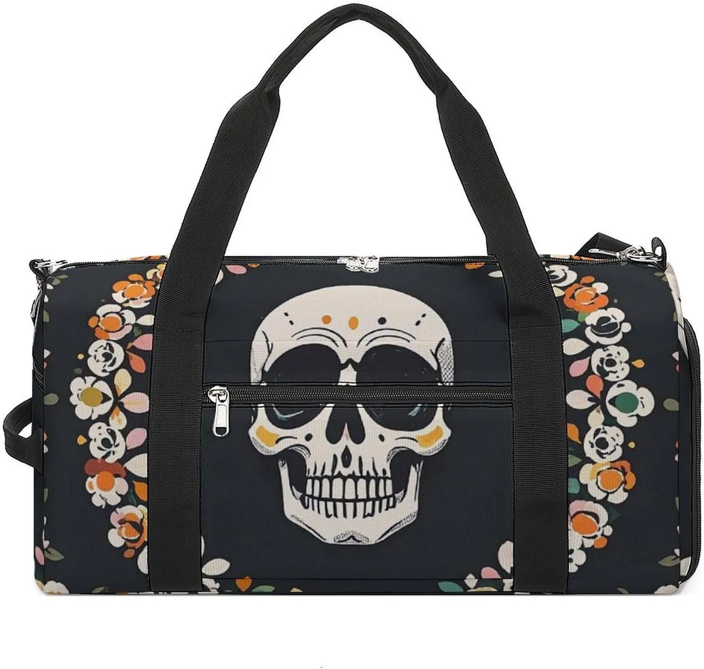 A Wreath Surrounds The Skeleton Gym Bag Sport Gym Tote Bag Lightweight Duffle Bag Carry On Weekender Bags for Women Men