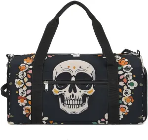 A Wreath Surrounds The Skeleton Gym Bag Sport Gym Tote Bag Lightweight Duffle Bag Carry On Weekender Bags for Women Men