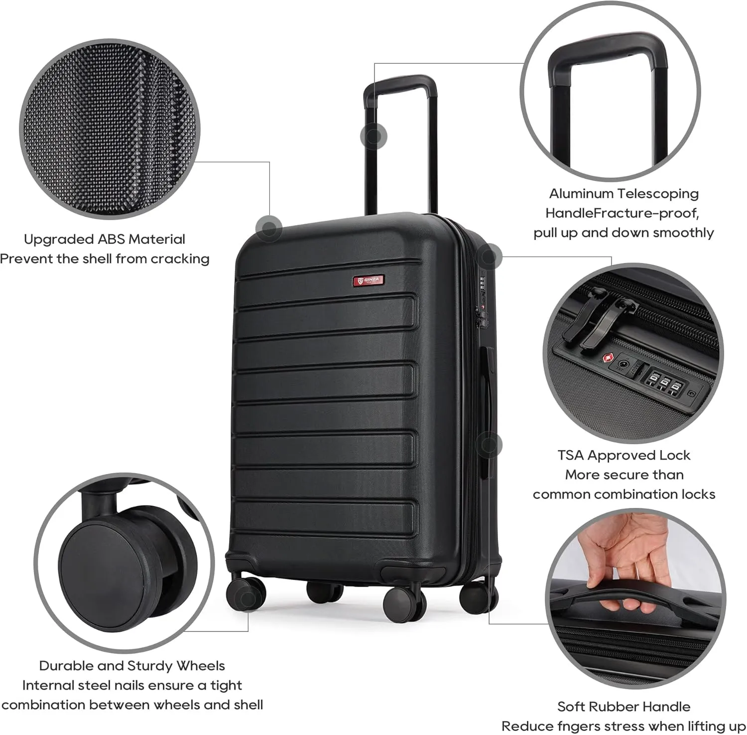 ABS Luggage with TSA Locks,20inch Carry-On Expandable, and Friction-Resistant in black Spinner Suitcases