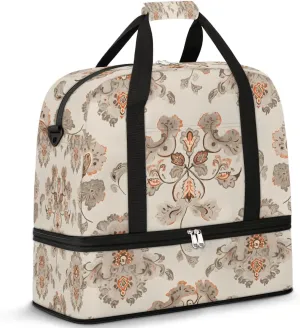 Abstract Print Boho Flora Travel Duffle Bag, Collapsible Travel Bag Sports Gym Bag With Shoes Compartment Weekender Bag Overnight Bag For Women Men