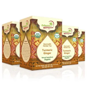 Adanim Bio Ginger Turmeric Tea, Value Pack 80 Teabags, Caffeine-free Organic Blend of Soothing and Flavorful Herbal Infusion for Overall Well-being