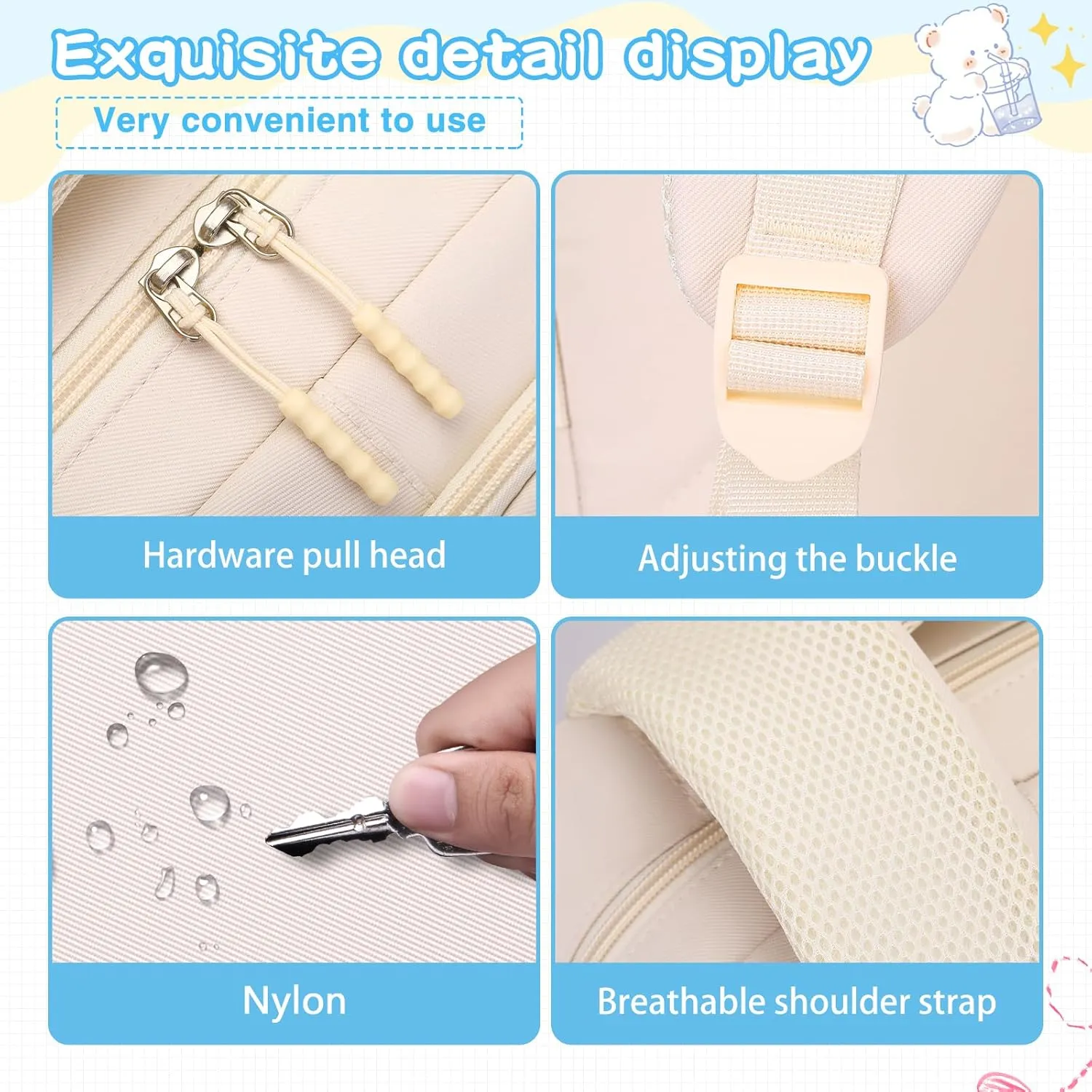 Aesthetic Backpack for School Cute Laptop White Backpack Teens Girls Travel Casaul Daypack Lightweight Book Bags