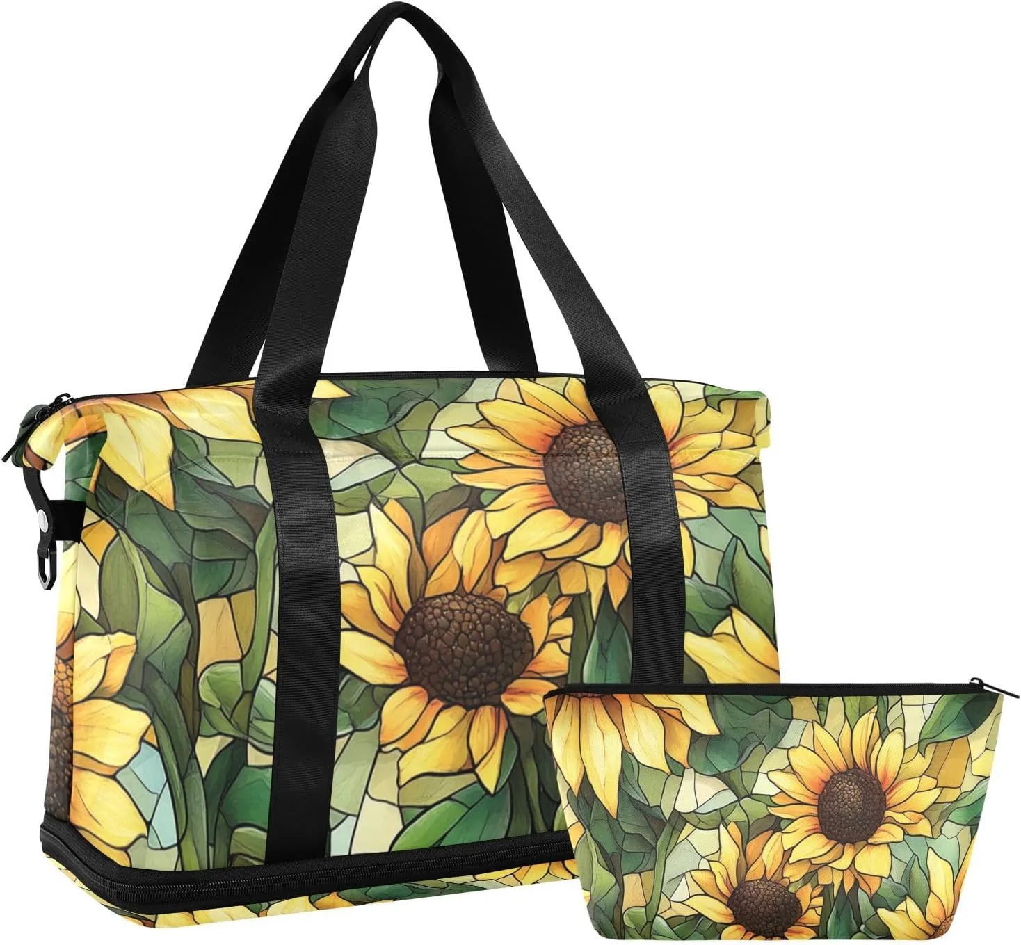 Aesthetic Sunflower Wasteland Style Duffel Bag Travel Overnight Carry on Bag with Adjustable Strap for Travel 2 Pcs Set