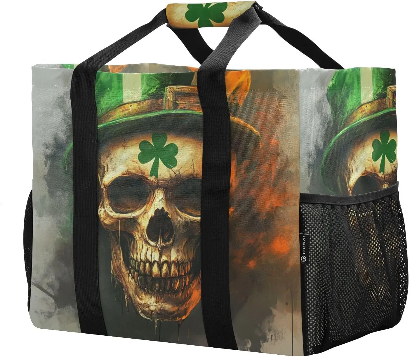 ALAZA St. Patricks Day Plaid Clover Leaves Waterproof Beach Tote Bags