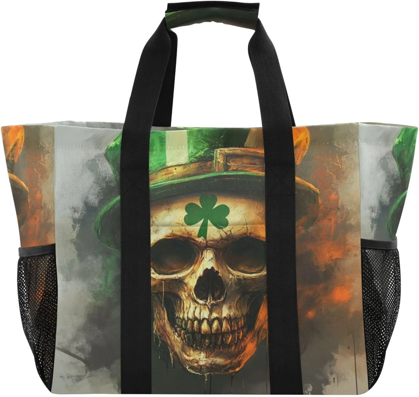 ALAZA St. Patricks Day Plaid Clover Leaves Waterproof Beach Tote Bags