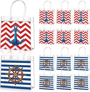 Aliceset 20 Pcs Nautical Clear Gift Bags Bulk with Handles Nautical Party Favor Bags for Sailor Boat Theme Baby Shower Presents Gifts Wrapping Birthday Party Business, 8 x 8 x 3.15 Inch