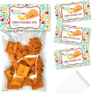 Amanda Creation We Belong Together Mac & Cheese Themed Happy Valentine's Day Bag Toppers for Party Favor Treat Bags, Set of 20 Bag Toppers With 20 Self-Adhesive Bags Also Included