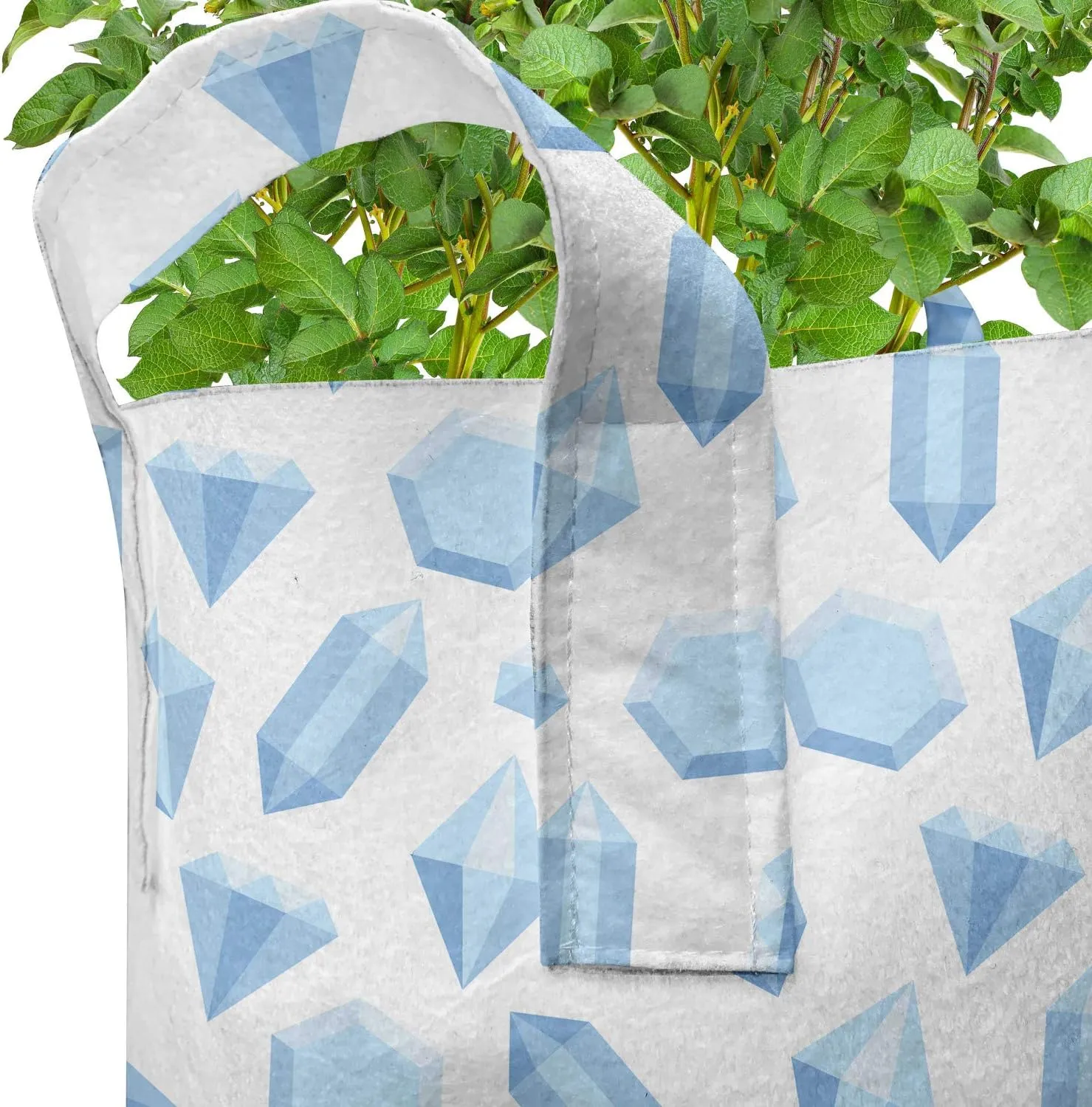 Ambesonne Geology Grow Bags 5-Pack, Gemstones Monochrome Design, Heavyduty Fabric Pots with Handles for Plants, Pale Blue Pale Blue