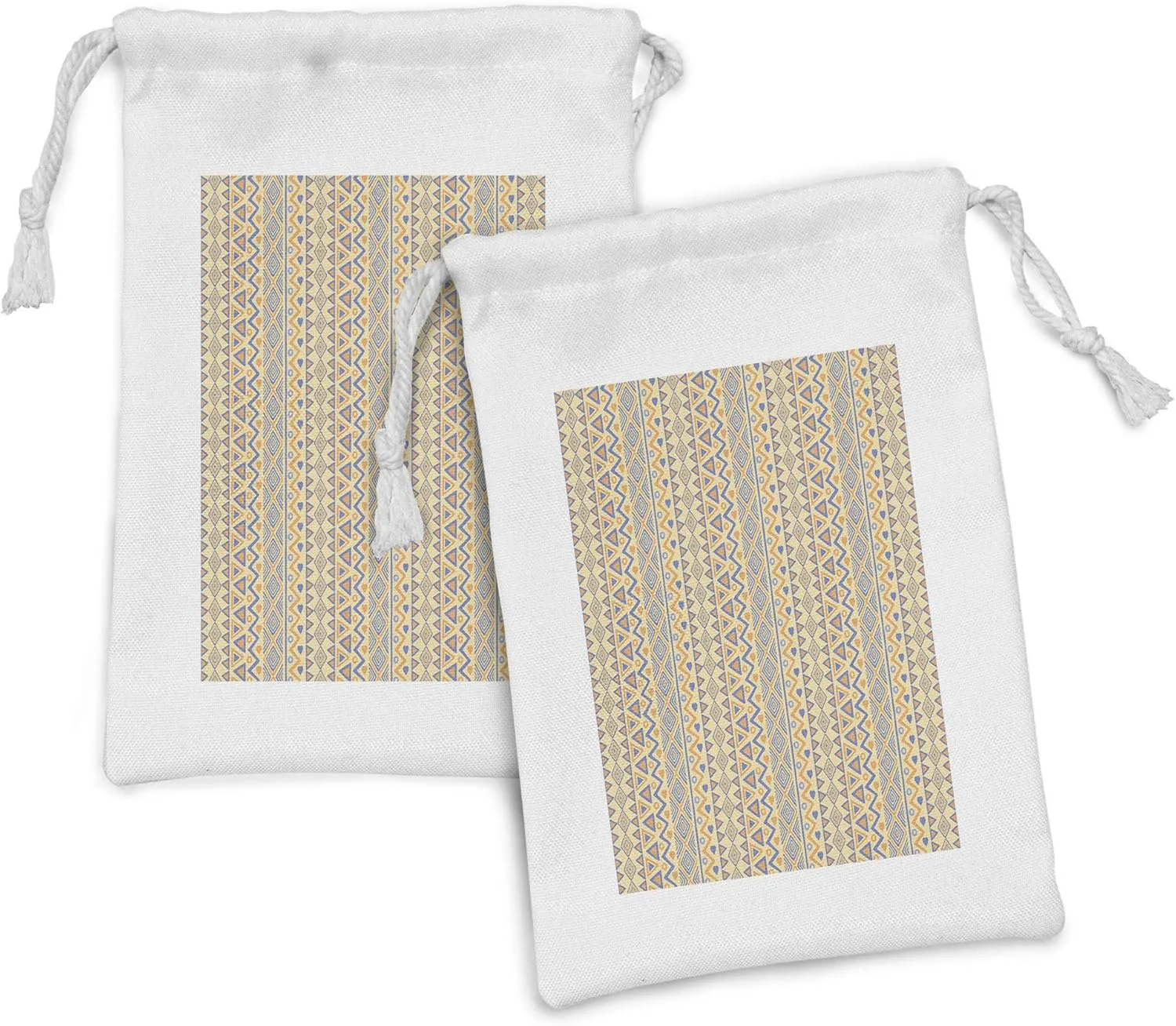 Ambesonne Striped Fabric Pouch Set of 2, Prehistoric Stripes Form Indie Hunting Aboriginal Wild Art, Small Drawstring Bag for Toiletries Masks and Favors, 9" x 6", Yellow Blue