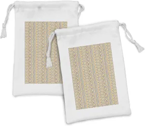 Ambesonne Striped Fabric Pouch Set of 2, Prehistoric Stripes Form Indie Hunting Aboriginal Wild Art, Small Drawstring Bag for Toiletries Masks and Favors, 9" x 6", Yellow Blue