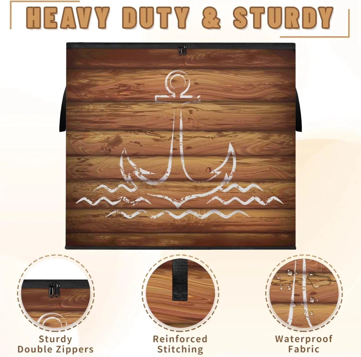 Anchor Emblem Wooden Planks Background Extra Large Storage Bags 214L Foldable Clothes Storage Containers Closet Organizers Storage Bins with Handles for Clothing Blanket Bedding Comforter