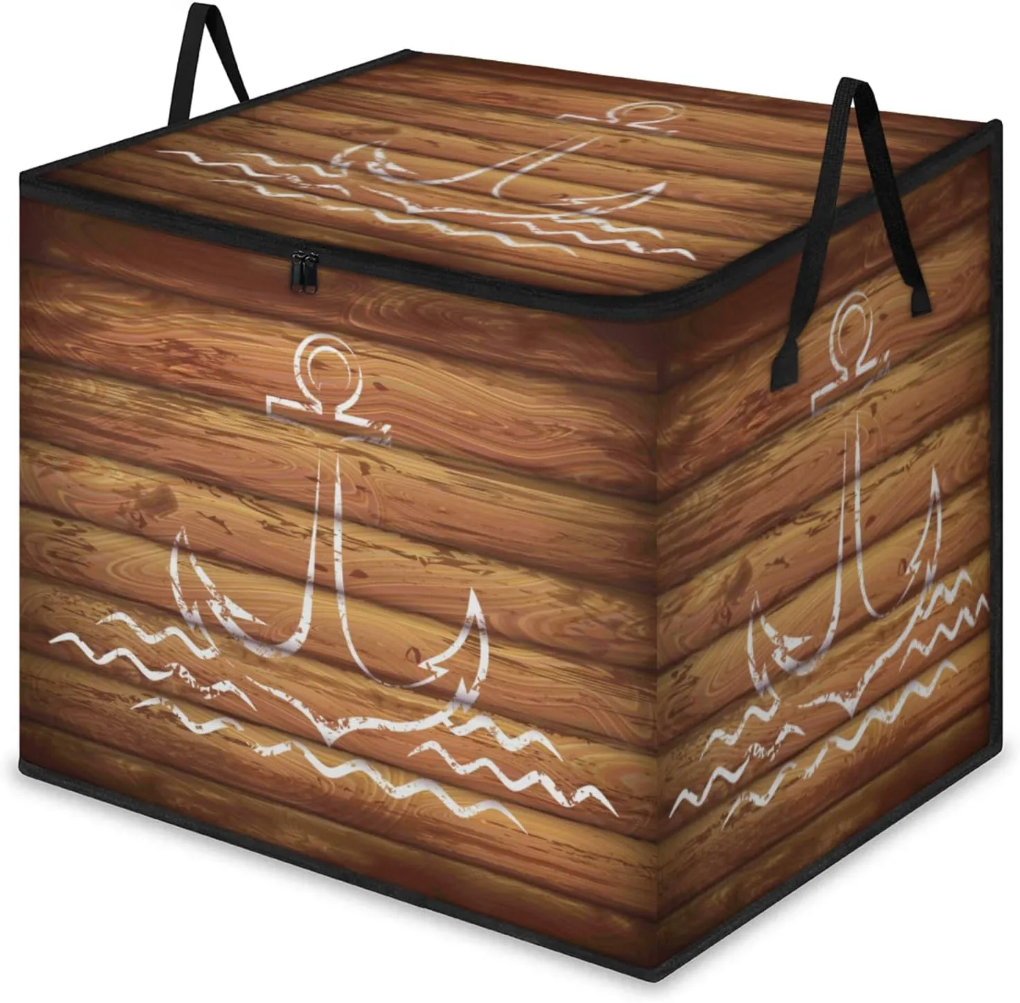 Anchor Emblem Wooden Planks Background Extra Large Storage Bags 214L Foldable Clothes Storage Containers Closet Organizers Storage Bins with Handles for Clothing Blanket Bedding Comforter