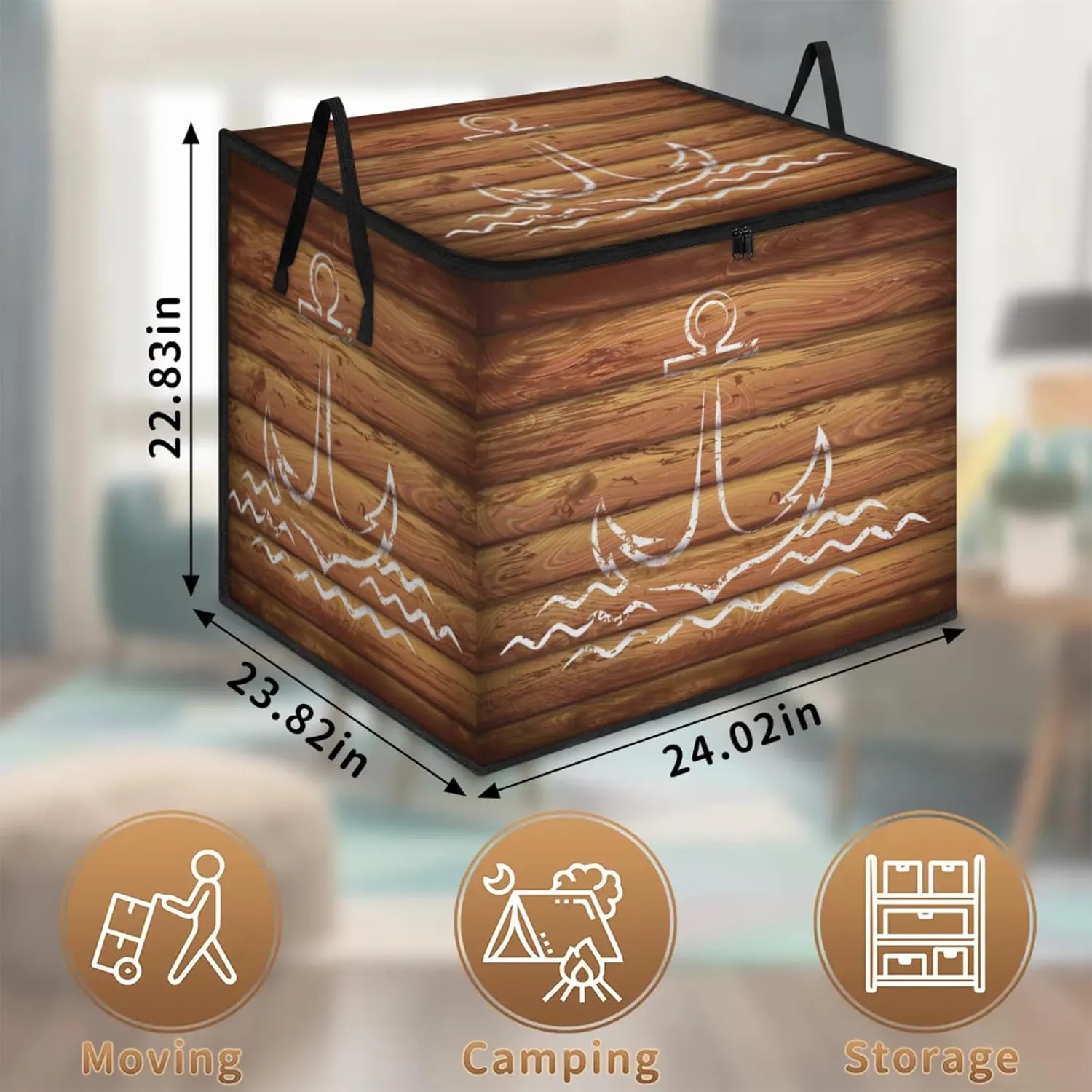 Anchor Emblem Wooden Planks Background Extra Large Storage Bags 214L Foldable Clothes Storage Containers Closet Organizers Storage Bins with Handles for Clothing Blanket Bedding Comforter