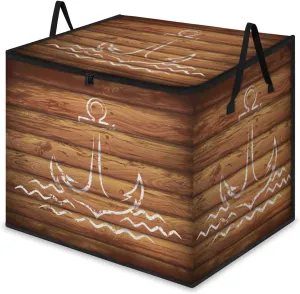 Anchor Emblem Wooden Planks Background Extra Large Storage Bags 214L Foldable Clothes Storage Containers Closet Organizers Storage Bins with Handles for Clothing Blanket Bedding Comforter