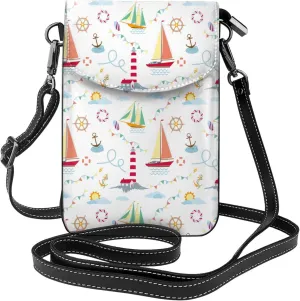 Anchor Lighthouse Sailboat Small Crossbody Bags for Women Travel Cell Phone Pouch PU Leather Cross Body Bag Adjustable Shoulder Strap Phone Purses Lightweight Wallet Purse with Credit Card Slots