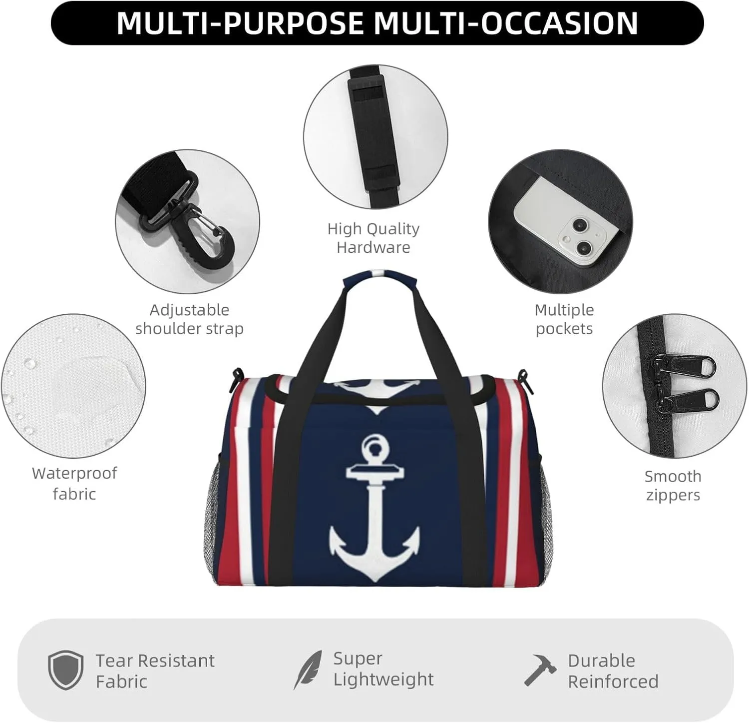 Anchor Travel Duffel Bag Large Foldable Waterproof Overnight Bag For Beach Swim Bags Pool Sports Gym