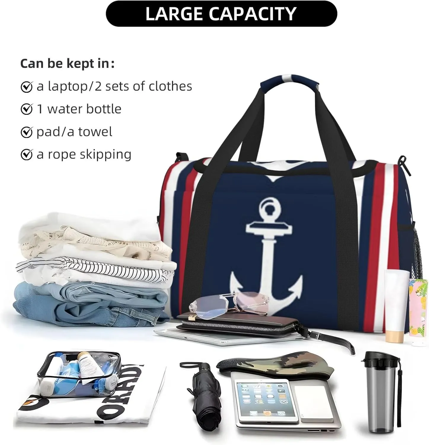 Anchor Travel Duffel Bag Large Foldable Waterproof Overnight Bag For Beach Swim Bags Pool Sports Gym