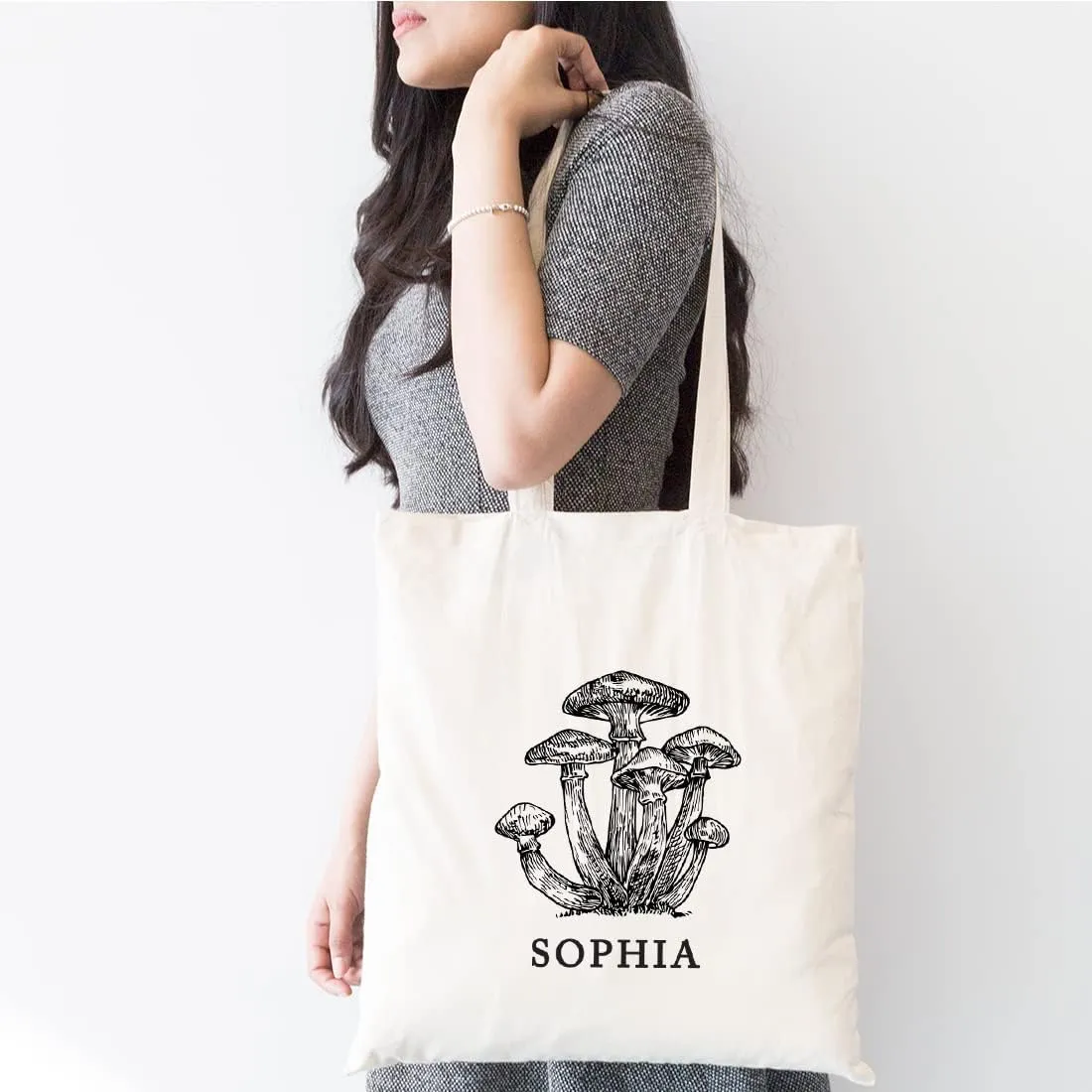 Andaz Press Personalized Canvas Tote Bags for Women, Custom Name Mushrooms Reusable Tote Bag, Beach, Shopping, Gym, Grocery, School Bag, Birthday Gifts for Adults, 1-Pack