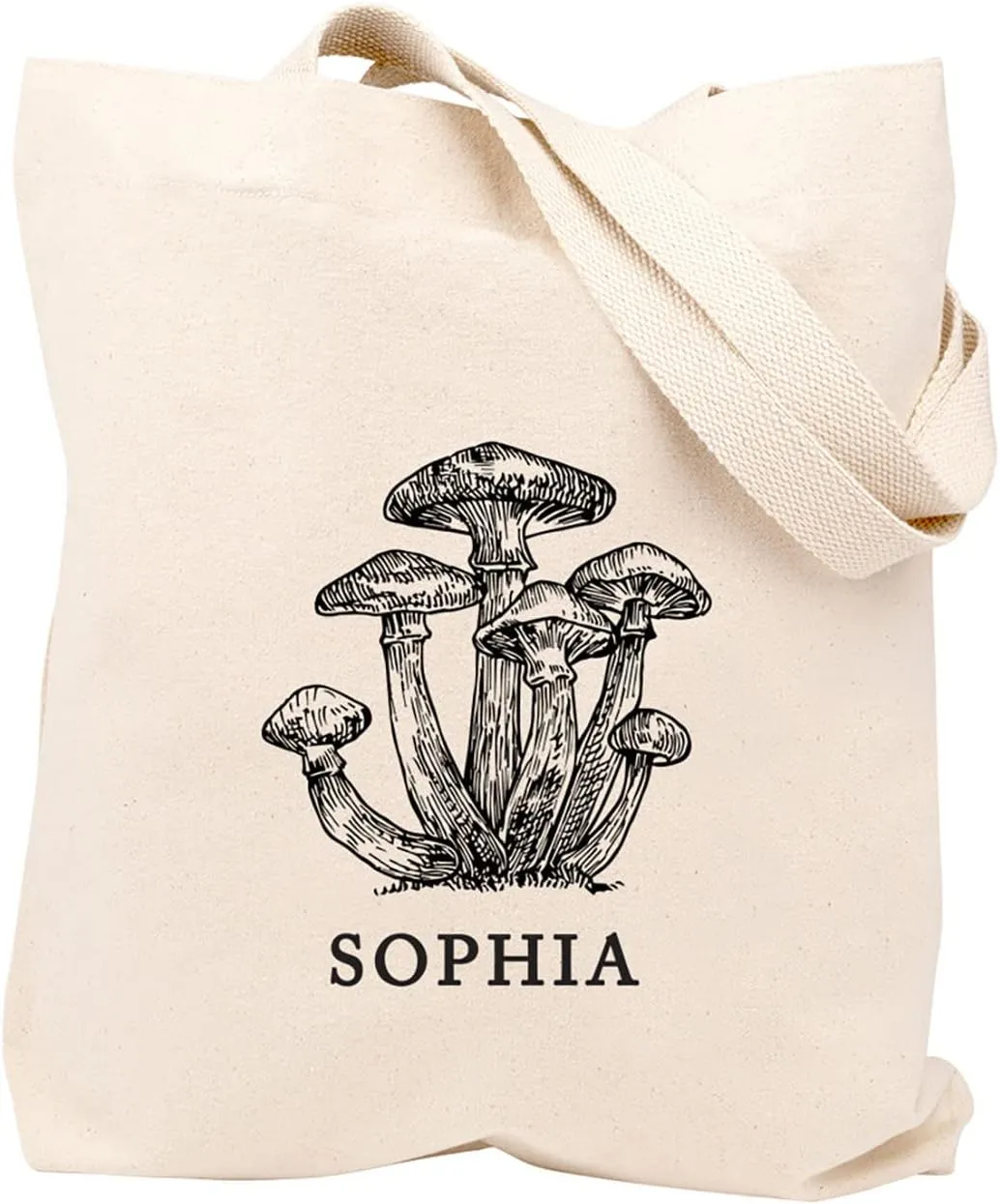 Andaz Press Personalized Canvas Tote Bags for Women, Custom Name Mushrooms Reusable Tote Bag, Beach, Shopping, Gym, Grocery, School Bag, Birthday Gifts for Adults, 1-Pack