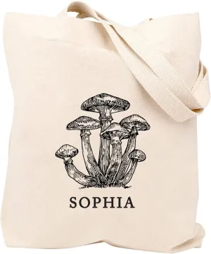 Andaz Press Personalized Canvas Tote Bags for Women, Custom Name Mushrooms Reusable Tote Bag, Beach, Shopping, Gym, Grocery, School Bag, Birthday Gifts for Adults, 1-Pack