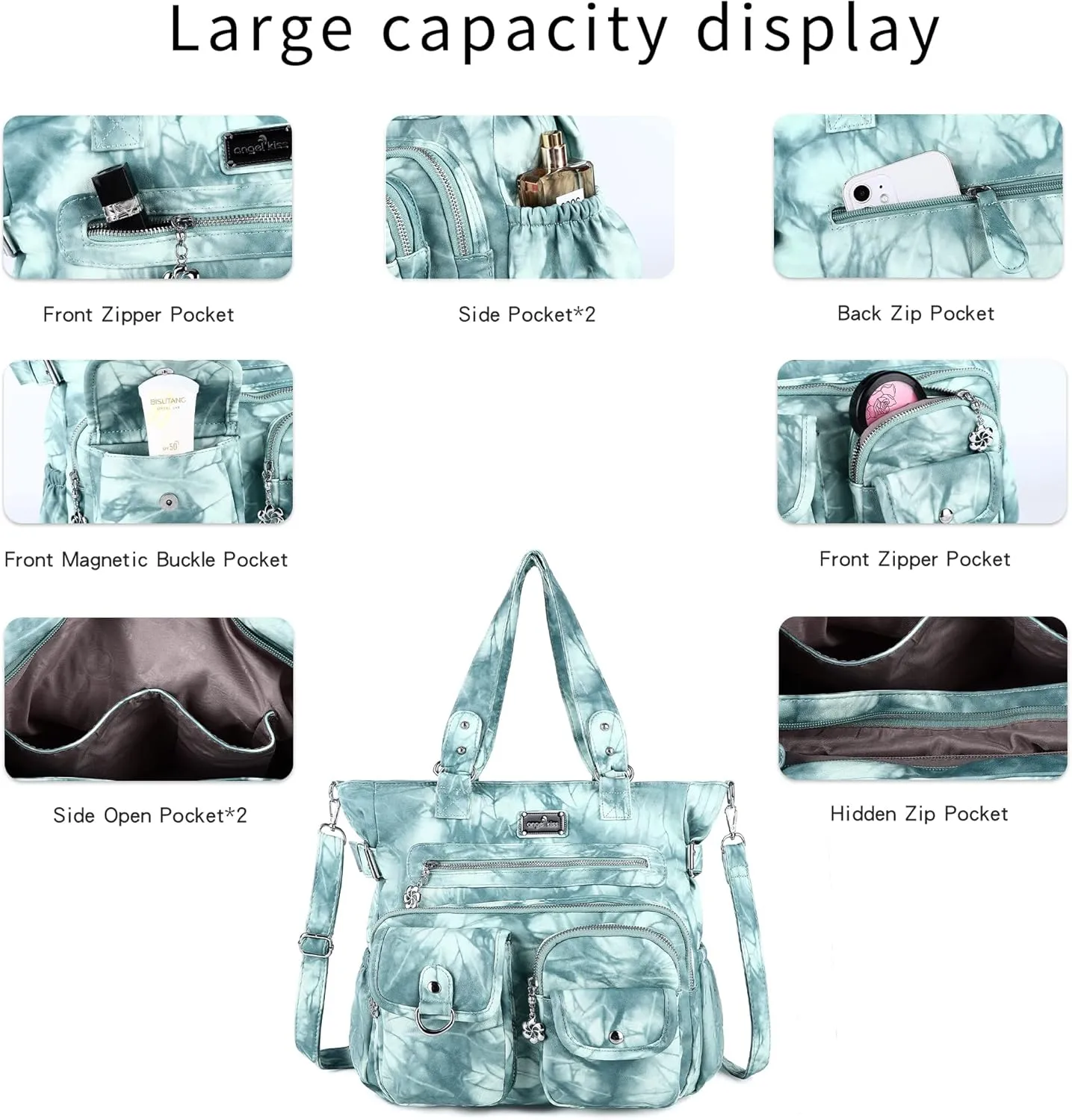 Angelkiss Purses Handbags for Women PU Tote Satchel Bags for Women Pockets Shoulder Bags…