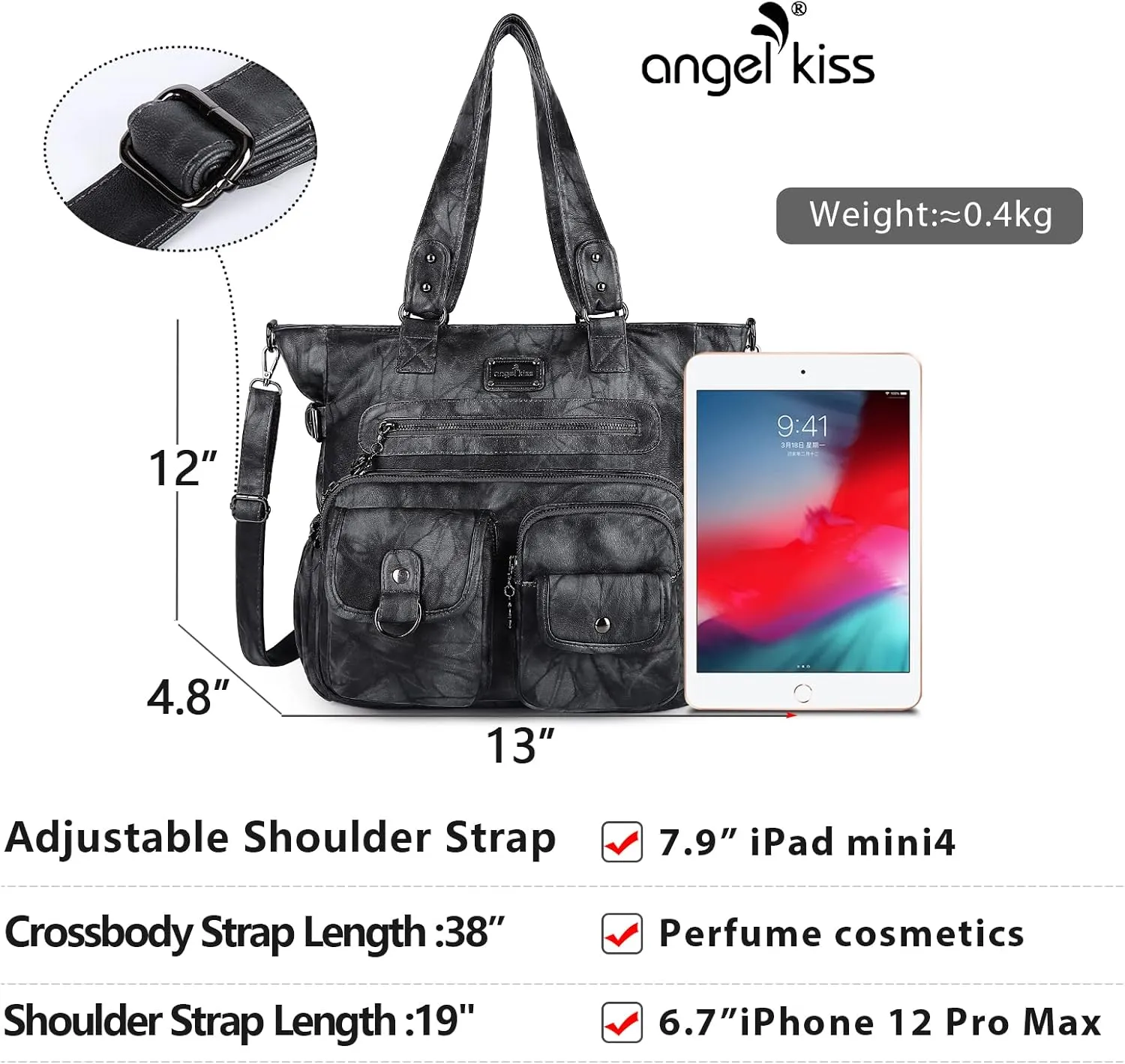 Angelkiss Purses Handbags for Women PU Tote Satchel Bags for Women Pockets Shoulder Bags…