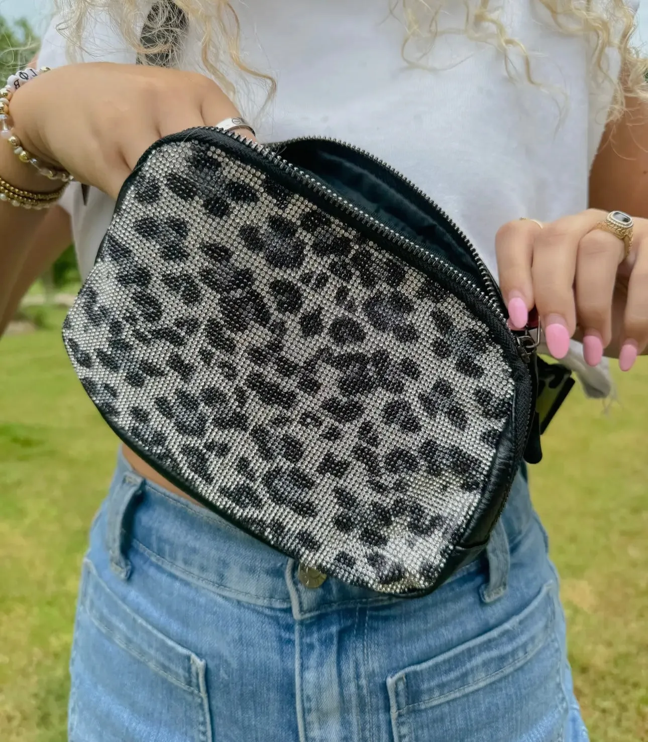 Animal Print Rhinestone Women's C.C Belt Bag