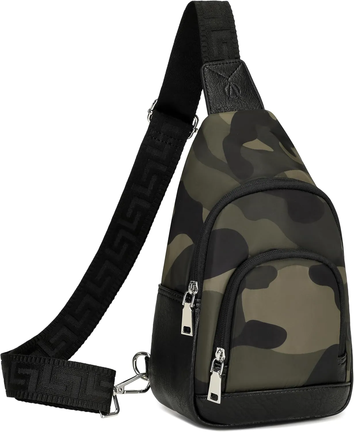 AO ALI VICTORY Fanny Packs for Women Small Crossbody Bags Sling Purses Anti Theft Cross Body Shoulder Bag for Travel Work Waterproof Nylon Chest Bag with Leather Gifts for Mom（Black- Camo Green）