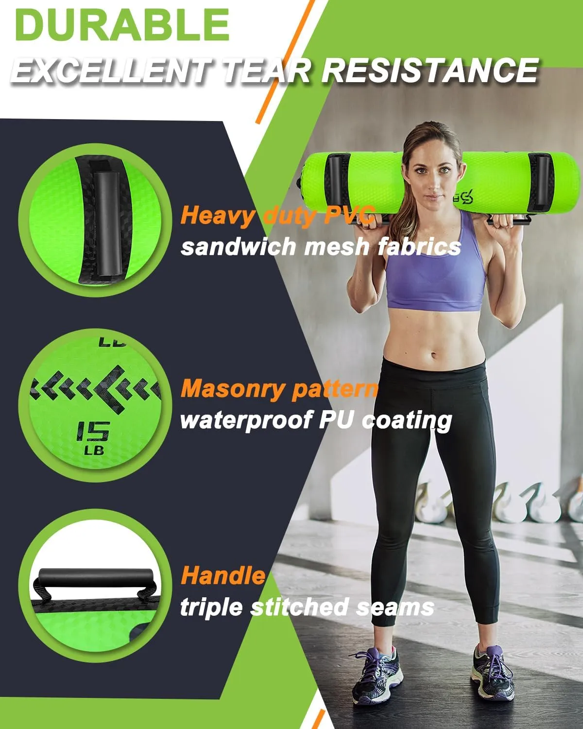Aqua Bags for Workout 5-45lbs - Ultimate Core Water Weights Aqua Bag - Portable Stability Fitness -Stability, Core and Balance Training - Portable Fitness Equipment - Includes Three Bags