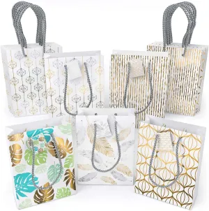 Arteza Gift Bags 9.5”x7”x3.4”, Set of 15 Bags (5 White Designs, 3 Pieces in Each Style), Perfect for Any Holiday Occasion, Graduations, Birthday Parties, and More!