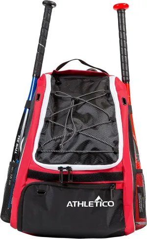 Athletico Baseball Bat Bag - Backpack for Baseball, T-Ball & Softball Equipment & Gear for Youth and Adults | Holds Bat, Helmet, Glove, & Shoes |Shoe Compartment & Fence Hook
