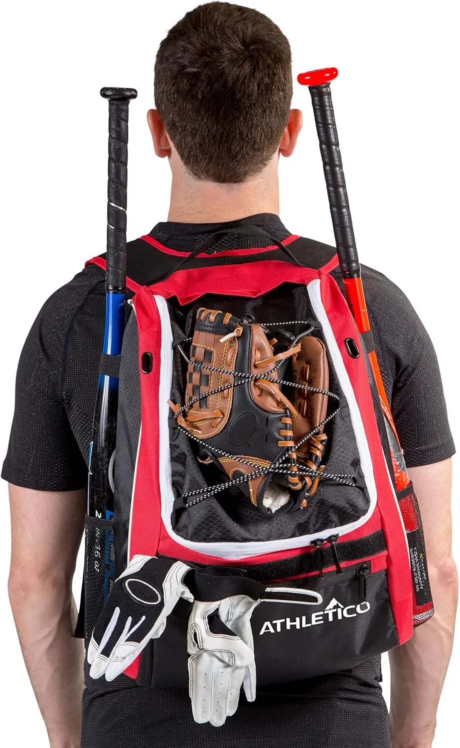 Athletico Baseball Bat Bag - Backpack for Baseball, T-Ball & Softball Equipment & Gear for Youth and Adults | Holds Bat, Helmet, Glove, & Shoes |Shoe Compartment & Fence Hook