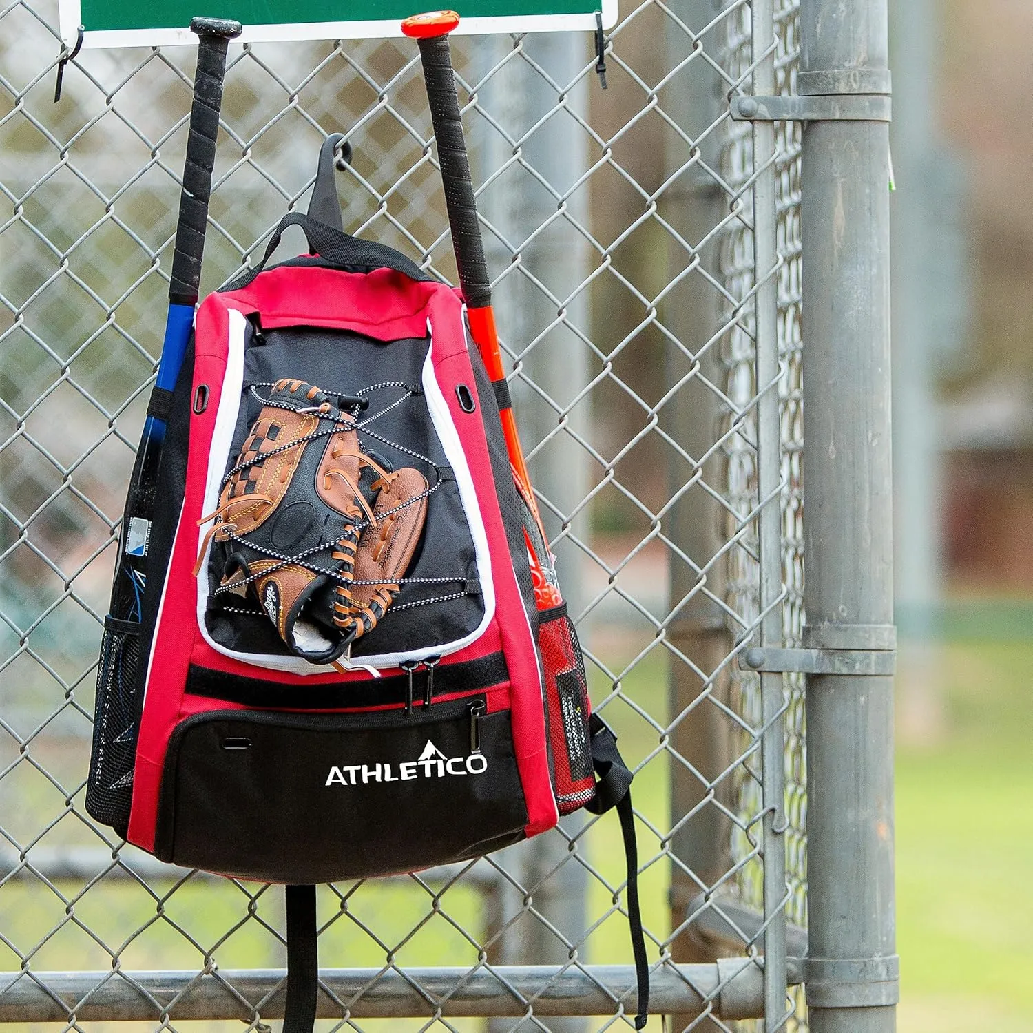 Athletico Baseball Bat Bag - Backpack for Baseball, T-Ball & Softball Equipment & Gear for Youth and Adults | Holds Bat, Helmet, Glove, & Shoes |Shoe Compartment & Fence Hook