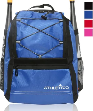 Athletico Youth Baseball Bag - Bat Backpack for Baseball, T-Ball & Softball Equipment & Gear | Holds Bat, Helmet, Glove | Fence Hook