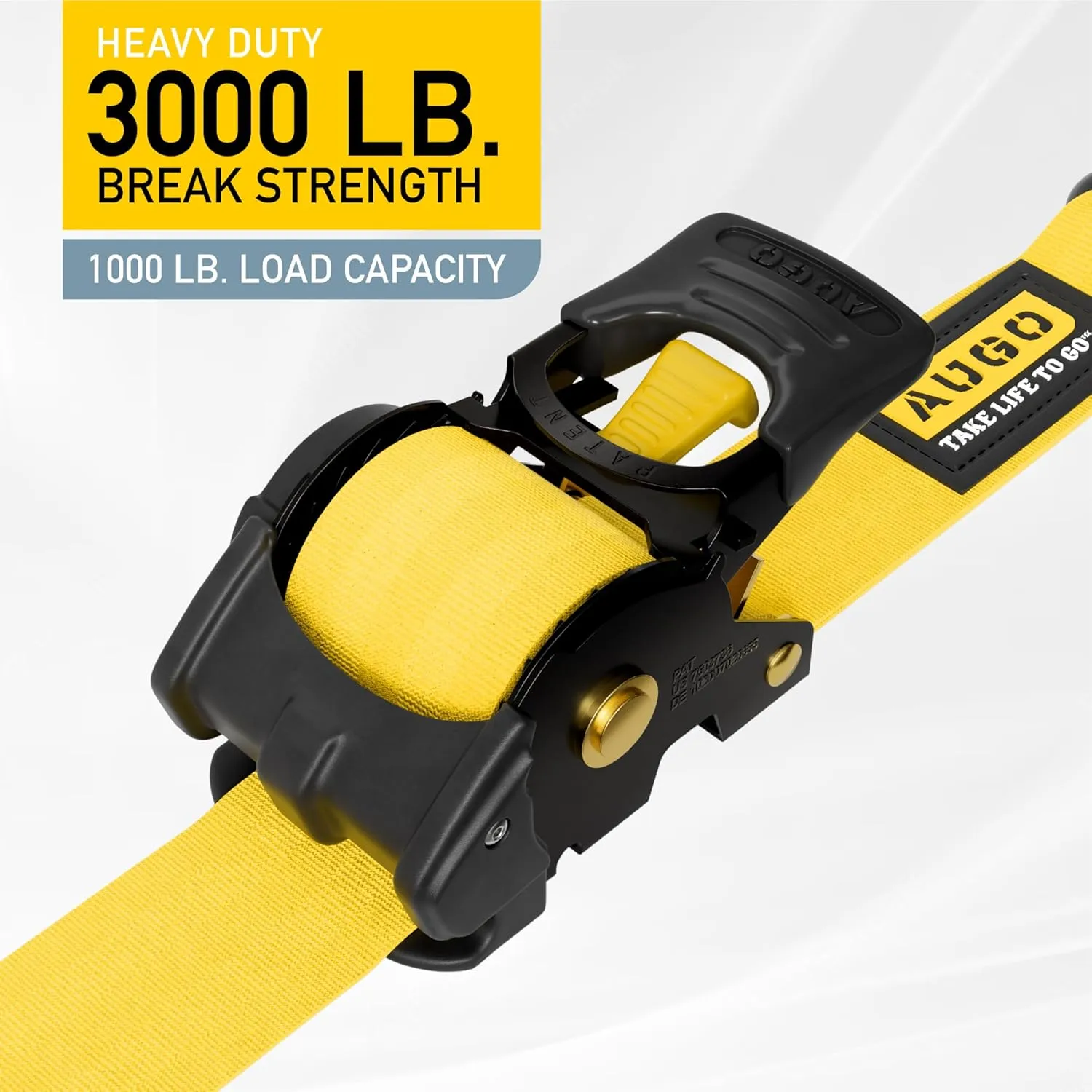 AUGO Retractable Ratchet Tie Down Straps –2PK– 10 FT – 3000 LB Break Strength – Safety Lock S Hooks –for Moving Cargo, Appliances, Lawn Equipment, Motorcycle – 2 Soft Loops, Storage Bag