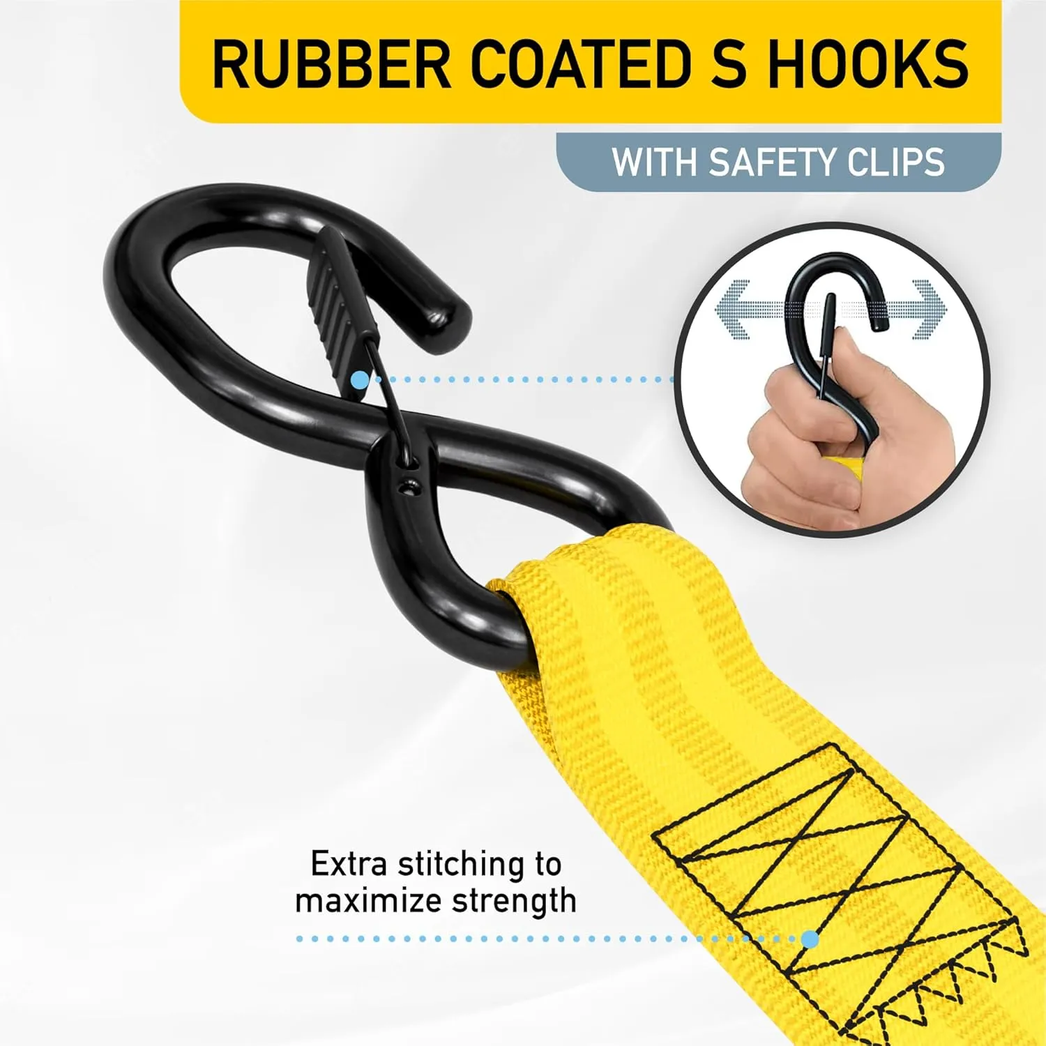 AUGO Retractable Ratchet Tie Down Straps –2PK– 10 FT – 3000 LB Break Strength – Safety Lock S Hooks –for Moving Cargo, Appliances, Lawn Equipment, Motorcycle – 2 Soft Loops, Storage Bag