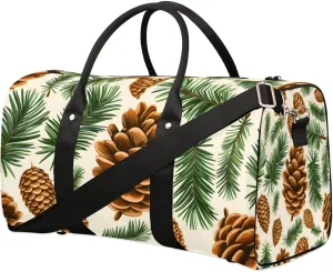 Autumn Pine Leaves Pine Cones Travel Duffel bag for Men Women Weekender Overnight Bag Gym Bag Carry On Luggage Bags for Yoga Workout Sports