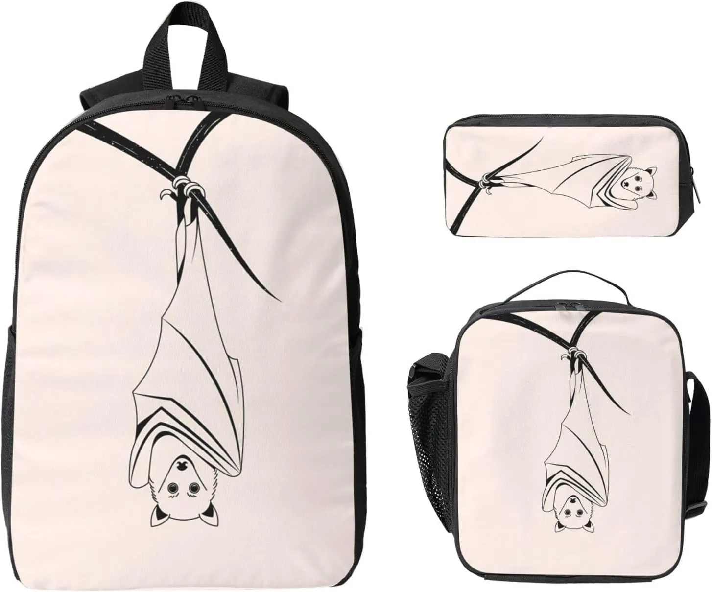 Backpack Lunch Box and Bag 3PCS Large Capacity Travel Backpack Suitable Work Outdoor Sport for Woman Man Upside-down Bat