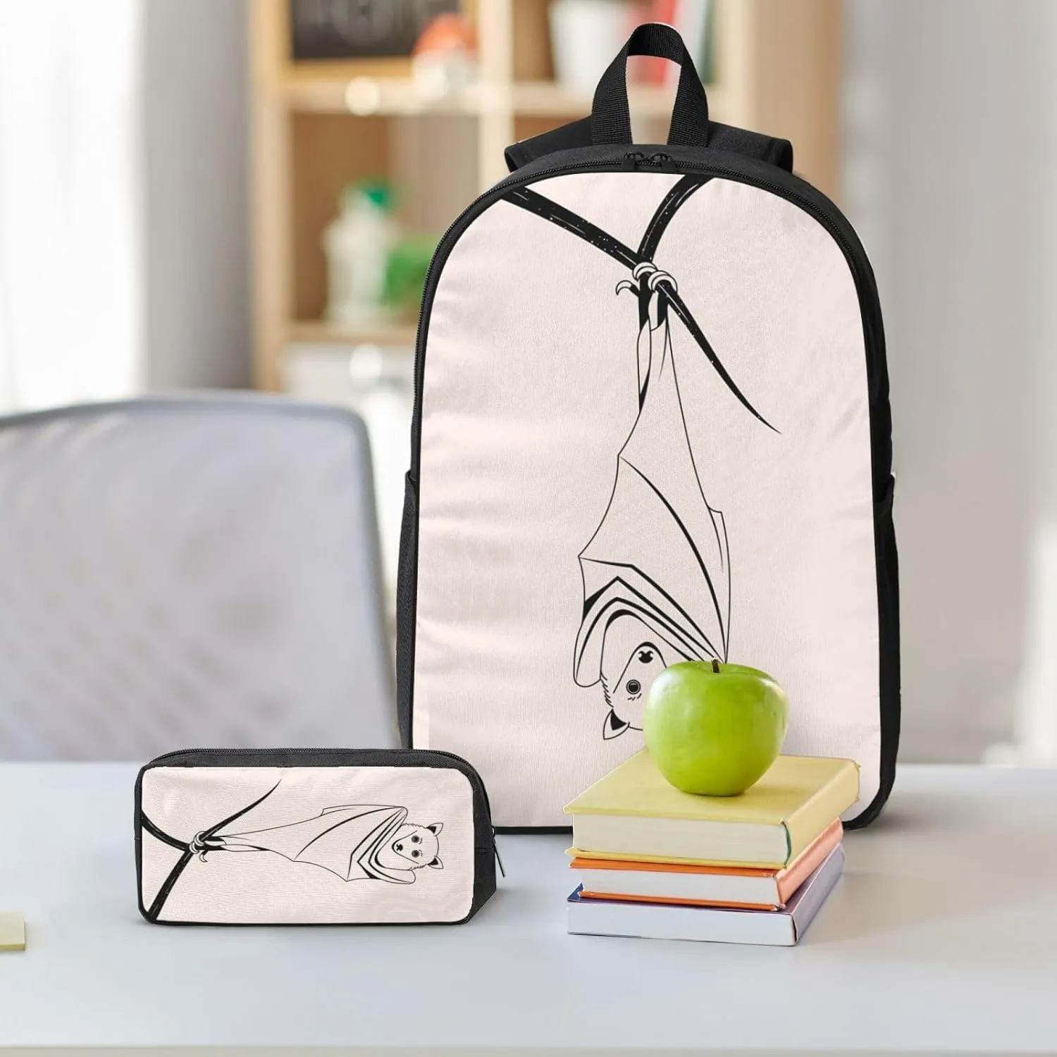 Backpack Lunch Box and Bag 3PCS Large Capacity Travel Backpack Suitable Work Outdoor Sport for Woman Man Upside-down Bat